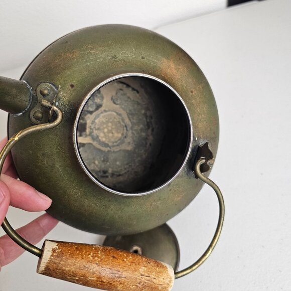 Vintage Copper Teapot Kettle Wood Handle Primitive Rustic Farmhouse DECOR ONLY - Picture 5 of 8